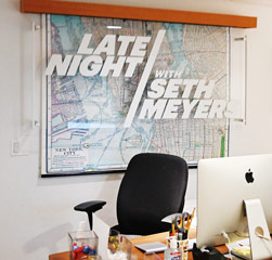 Image of feature wall at teh "Late Night with Seth Meyers" studio office