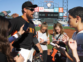 Image of Hunter Pence being interviewed by FastForward reporters