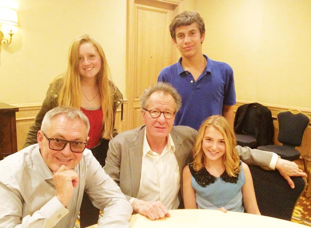 Image of The Book Thief's director Brian Percival, actors Geoffrey Rush and Sophie Nelisse and FastForward reporters Matt Geffen and Lizzie Chadbourne