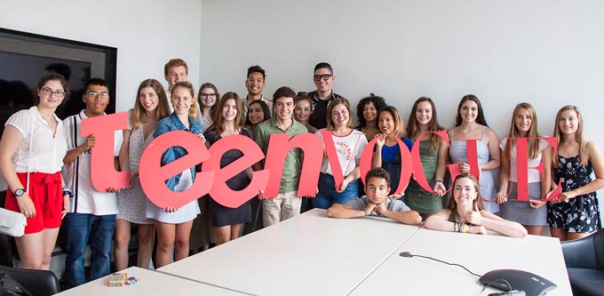 Image of FastForward reporters onsite at Teen Vogue in the Condé Nast Building at One World Trade Center in Lower Manhattan