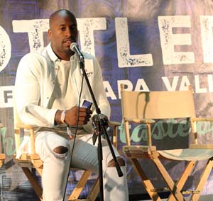 image of Vernon Davis being intervoiewed at Bottlerock Napa 2016